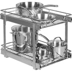 Pull Out Cabinet Organizer 2 Tier  Heavy Duty Metal with Lifetime Limited Warranty - Anti Rust Chrome Finish