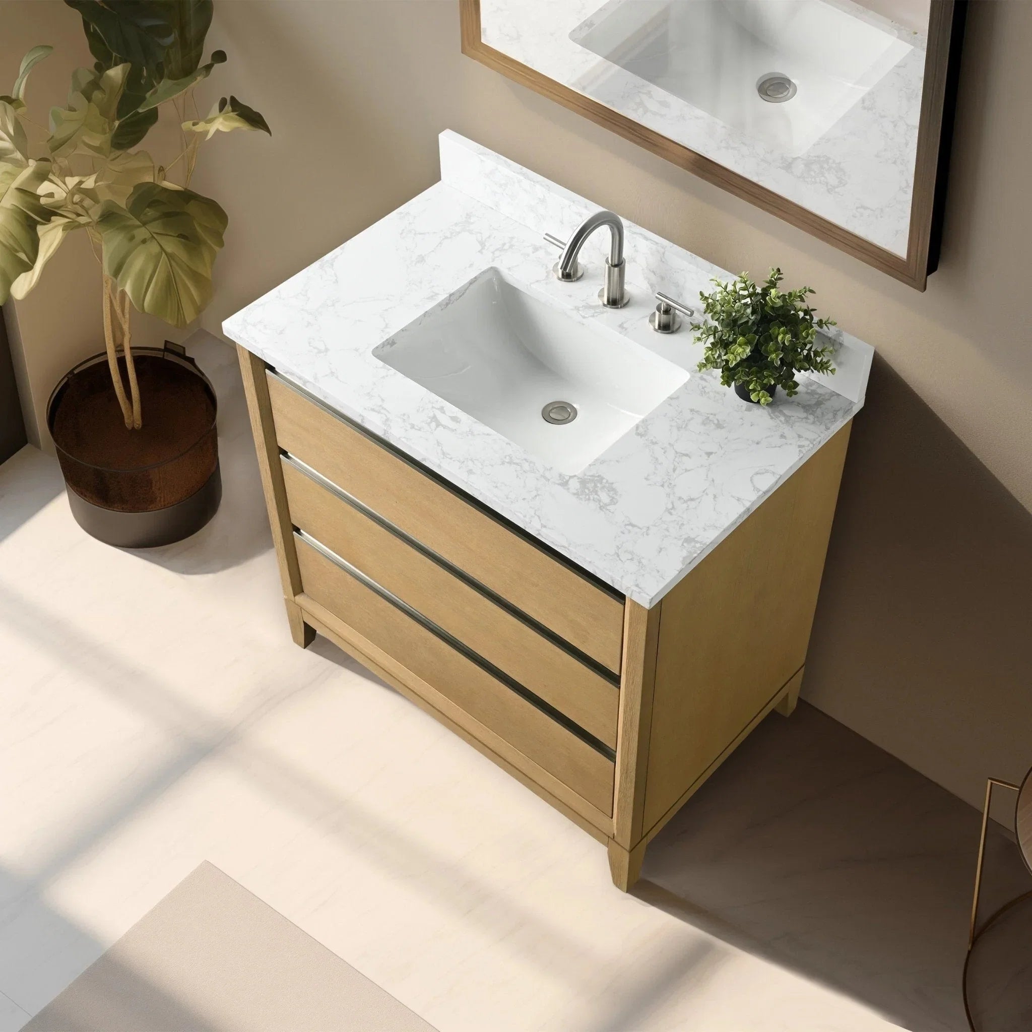 Vanity Art Bathroom Vanity with Ceramic Sink and Engineered Marble Top