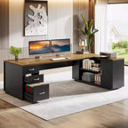 Scrivania direzionale a L Lantine 85.8, scrivania da computer da ufficio extra large con cassetti per schedari per l'home office