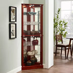 Corner Curio Cabinet, Cherry/Walnut, 4-Door Glass Display Cabinet