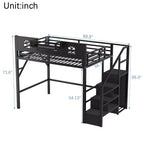 ModernLuxe Full/Queen Loft Bed with Stairs & Built-in Wardrobe, Metal Bed Frame with LED Lights, USB Charging Station & Storage Shelves