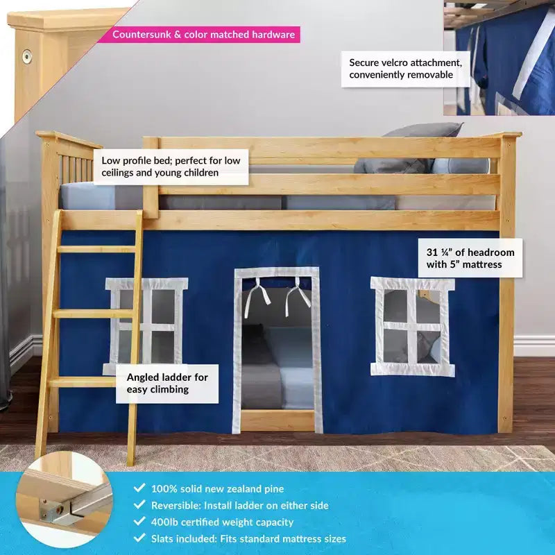 Max & Lily Twin over Twin Low Bunk with Curtains