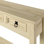 Rustic Solid Pine Console Hall Table, White Wash / Antique Brown / Gray Wash / Unpainted, 3 Drawers