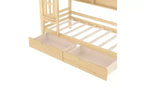 House Platform Bed with Storage Drawers and Window, Solid Wood Frame with Shelves, Childlike Fun Design, Light White