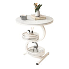 White Stone 3-Tier S-Shaped Sofa Side Table with Storage