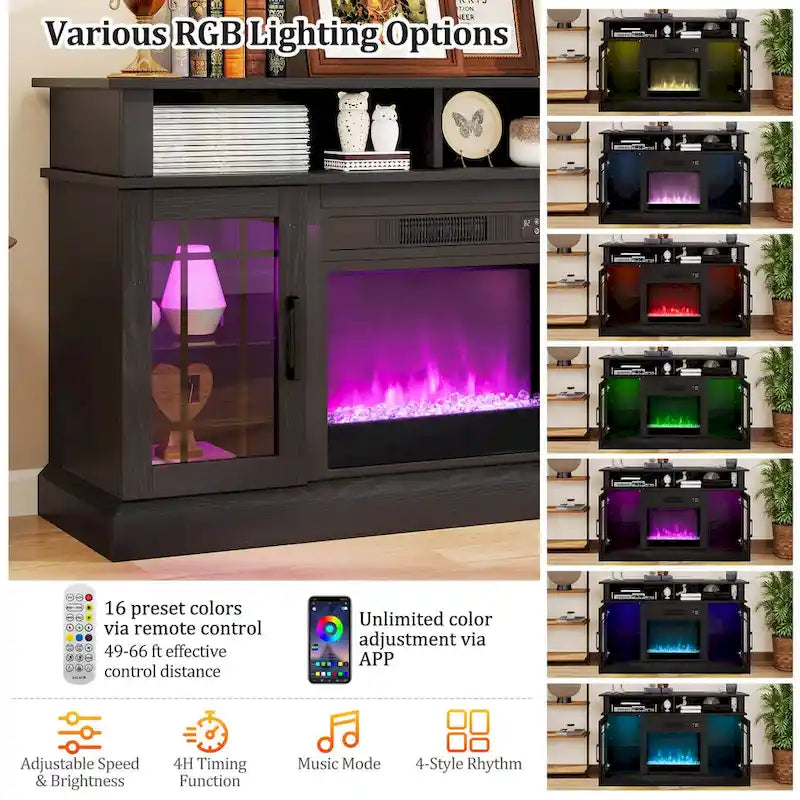 TV Stand with Electric Fireplace LED Lights Remote Controls