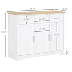 White Kitchen Sideboard Cabinet with 3 Drawers and Adjustable Shelf