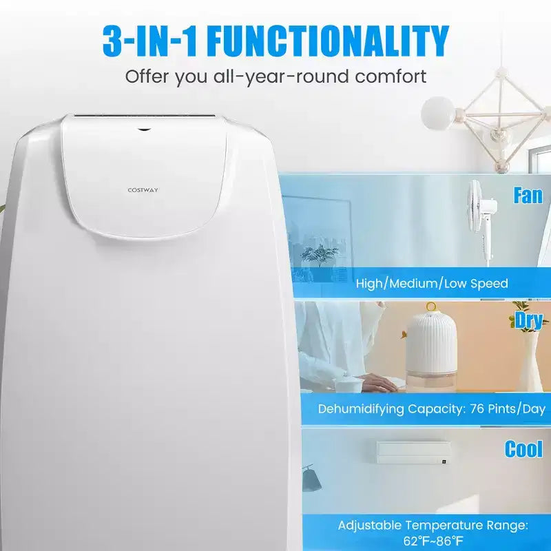 Costway 8000 BTU (11,500 BTU ASHRAE) Dual Hose Portable Air Conditioner 3-in-1 AC Unit w/ Remote Control