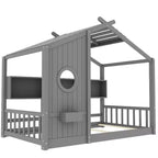 Twin/Full Size House Platform Bed Frame Toddler Floor Bed Kids Montessori Bed Playhouse Bed with Storage Shelf - ModernLuxe