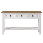 Rustic Solid Pine Console Hall Table, White Wash / Antique Brown / Gray Wash / Unpainted, 3 Drawers