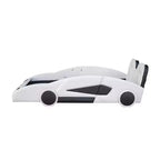 Whisen Wood Twin Size Race Car-Shaped Platform Bed with LED and Upholstered Backrest