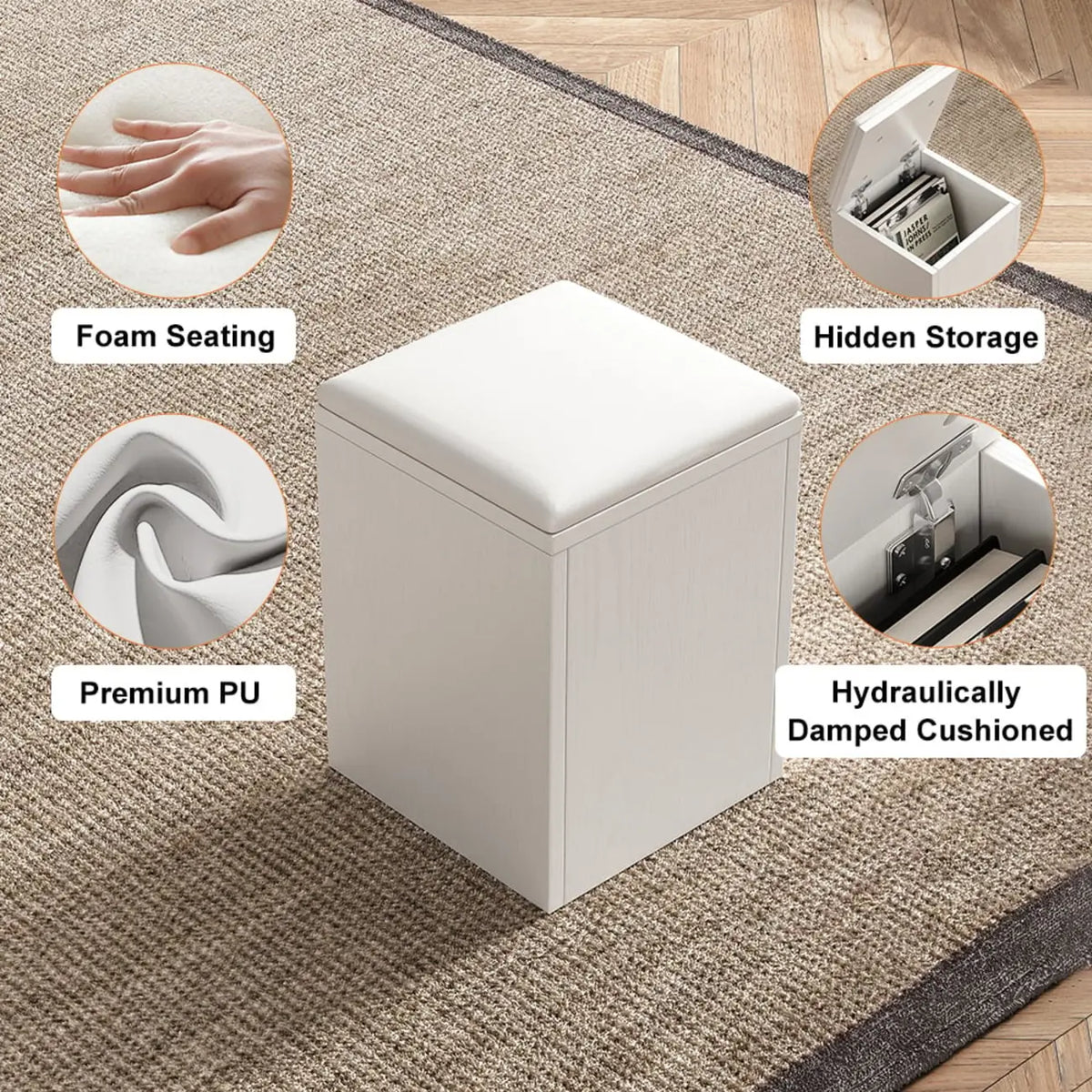 Foldable Lift-Top Coffee Table with 4 Stools & Storage