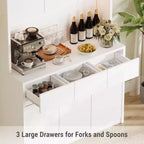 71 inch Kitchen Pantry Cabinet, Hutch Storage with Led Lights and Power Outlets, Buffet Cabinet with Microwave Stand, Adjustable Shelves