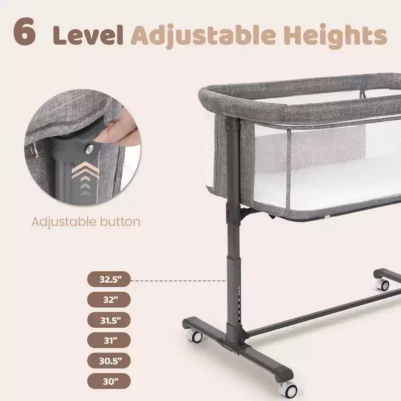 Baby Bassinet with Wheels – Beige / Gray / Pink, Bedside Sleeper, for 1 Baby