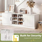 2-Door Shoe Bench wirh Adjustable Shelves Hidden Storage Space Natural + White/Whi5te