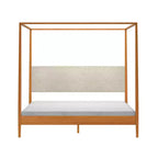 Harbor King Canopy Bed with Upholstered Headboard, Blonde/Swiss Coffee (MD2411-01)