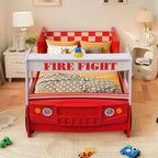 GDFStudio Juna Twin Size Fire Truck Bed with LED Light