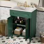 Mobiletto da bagno 61 cm con lavabo in ceramica, mobile stile shaker, 2 ante con chiusura ammortizzata, struttura in legno massello per bagno piccolo o bagno di servizio