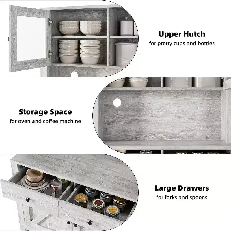 Mobile Dispensa da Cucina con Supporto per Microonde, Credenza con Mobile Buffet e Ripiani Regolabili, per Cucina, Sala da Pranzo