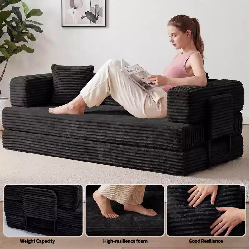 80.7 5-in-1 Convertible Sleeper Sofa Bed – Corduroy, 1200 lbs, No Assembly