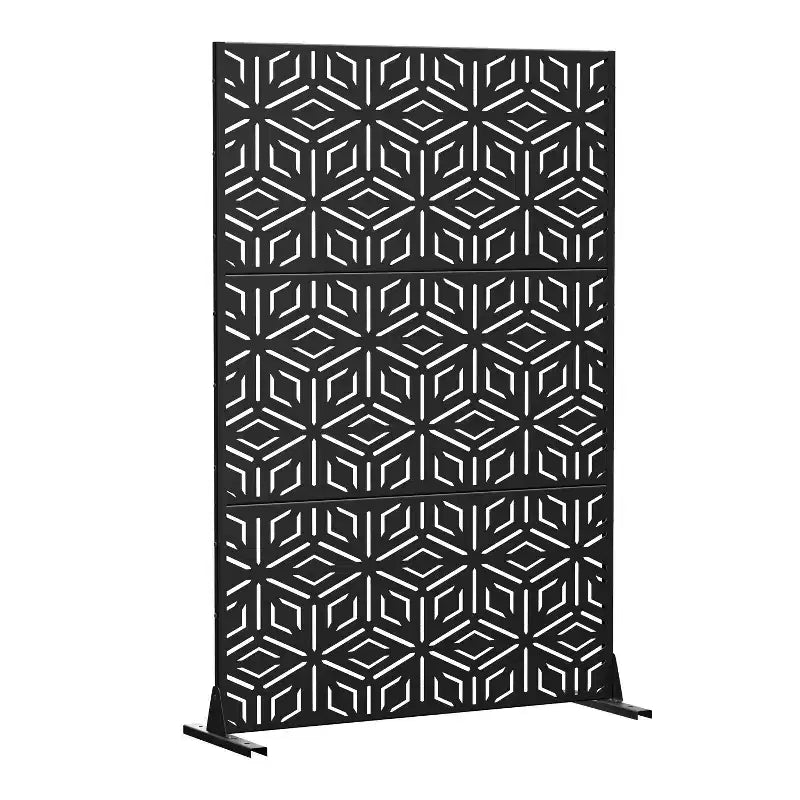 3-Panel Room Divider Screen with Geometric Pattern – Black Galvanized Steel