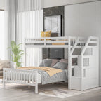 Twin Over Full Wood Loft Bed with Staircase,High Guardrails and Ladder