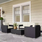 Set Divano in Rattan da 4 Pezzi, Set Divani da Esterno in Vimini con Divanetto Sedie Tavolino con Piano in Vetro per Giardino