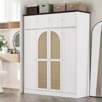 70.87Tall 8-Door Large Capacity Armoire Wardrobe Closet with Hanging Rod, Adjustable Shelves and Rattan Decorative Doors