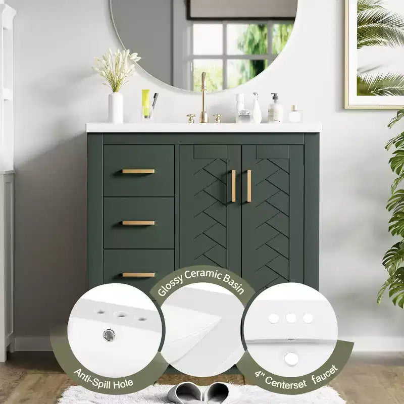 30 Single Sink Bathroom Vanity with Cabinet & 3 Drawers – Black / Blue / Green / Indigo / White