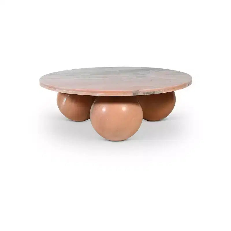 Round Marble Coffee Table with Sphere Legs, Multicolor, Seats 4–6