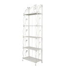 Metal Scroll Indoor Outdoor Tall Folding 5 Shelves Bakers Rack - Gold or White - Roche River Decor