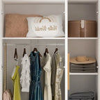 Wardrobe Armoire Wooden Closet Cabinet 6 Storage Cube and Hanging Rod