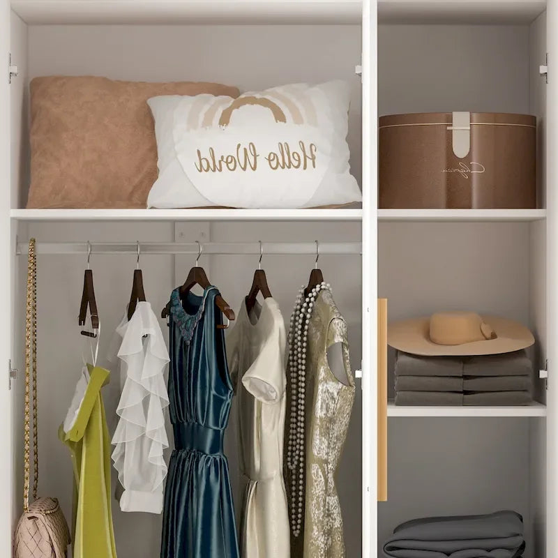 Wardrobe Armoire Wooden Closet Cabinet 6 Storage Cube and Hanging Rod