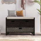 Wood Storage Bench with 2 Woven Baskets