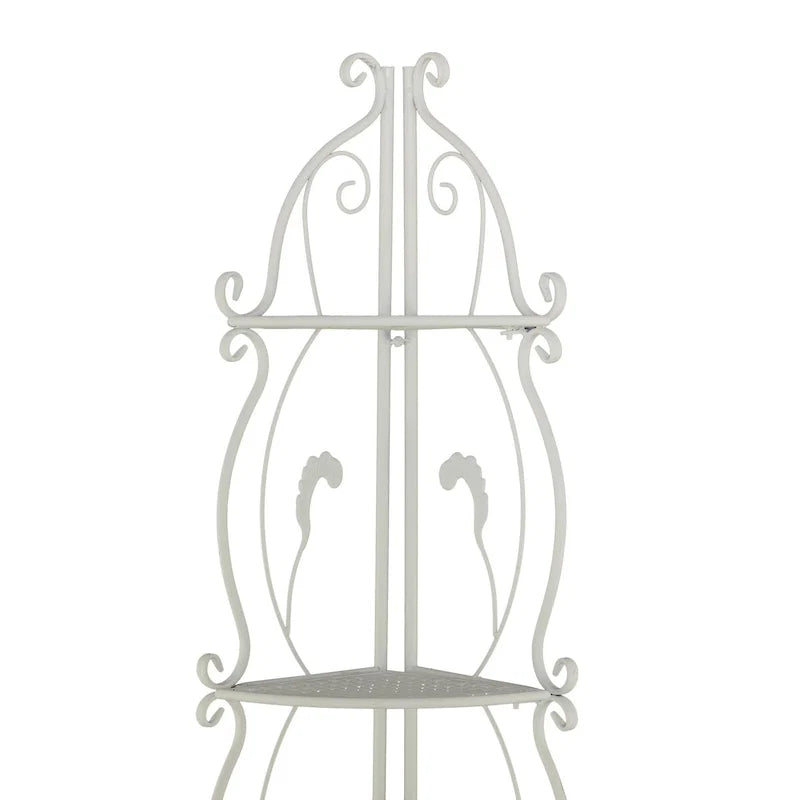 Metal Scroll Indoor Outdoor Tall Folding 5 Shelves Bakers Rack - Gold or White - Roche River Decor