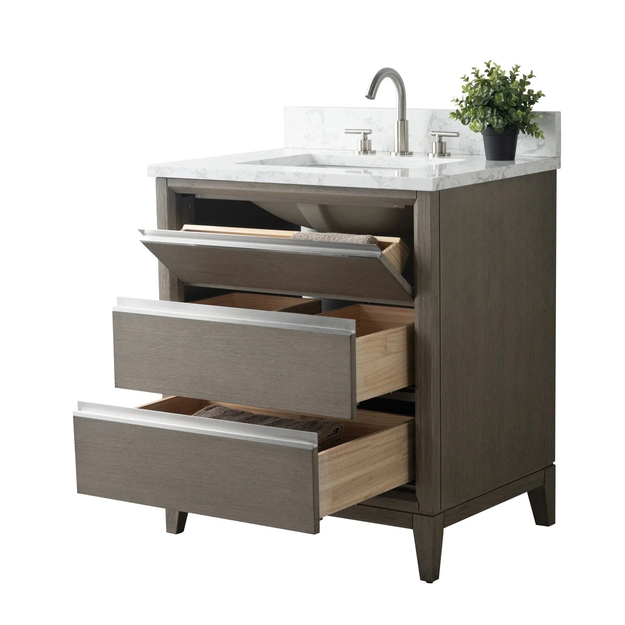 Vanity Art Bathroom Vanity with Ceramic Sink and Engineered Marble Top