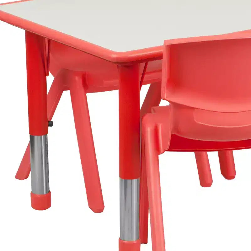 Emma and Oliver 23.625W x 47.25L Rectangular Plastic Height Adjustable Activity Table Set with 6 Chairs