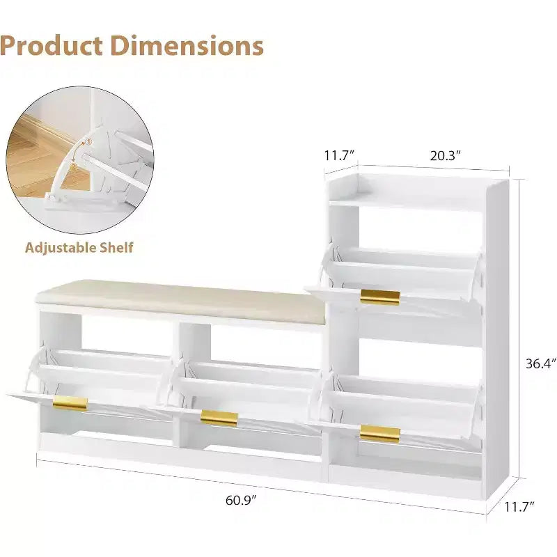Shoe Storage Cabinet with Bench & 4 Flip Drawers - Narrow Entryway Organizer for 35-40 Pairs