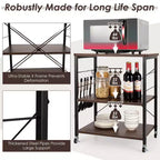 Scaffale da Cucina a 3 Livelli Costway, Carrello per Forno a Microonde con Gancio