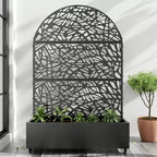 MAYEERTY 72x47 Black Arched Iron Planter Box with Trellis, 3 Piece Set Decorative Garden Screen for Patio and Balcony