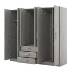 6-Door Wooden Wardrobe with Drawers for Bedroom