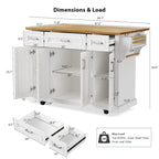 Large Kitchen Island with Wood Drop Leaf, Embossed Texture Rolling Kitchen Cart wDoors and Drawers wStorage for Kitchen, White
