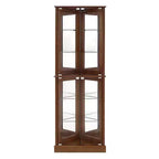 Corner Curio Cabinet, Cherry/Walnut, 4-Door Glass Display Cabinet