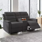 Beige/Gray Tech Fabric Reclining Loveseat Sofa, 2-Seat, Adjustable Backrest & Footrest