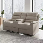 Beige/Gray Tech Fabric Reclining Loveseat Sofa, 2-Seat, Adjustable Backrest & Footrest