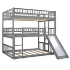 Full Over Full Triple Bunk Bed with Convertible Ladder and Slide, Triple Bed with Guardrails, White/Gray/Espresso - ModernLuxe