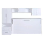 Twin Size Murphy Bed Wall Bed Frame, Wood Cabinet Bed with Built-in Wardrobe, Storage Drawers and Open Shelves, White -ModernLuxe