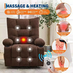 Power Lift Recliner Chair for Elderly with Massage and Heat, Oversized Massage & Heat Recliner with Soft Padded Upholstery, Side Pocket & Cup Holders