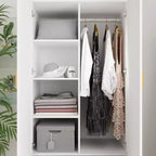 Hitow Armoire Double Drawer Mirrored Door Closet Zoned Storage