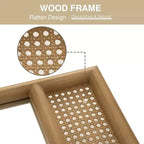 37 in. W x 71 in. H Classic Carved Arch Wood Frame with Rattan Bottom Wall Mirror in Brown